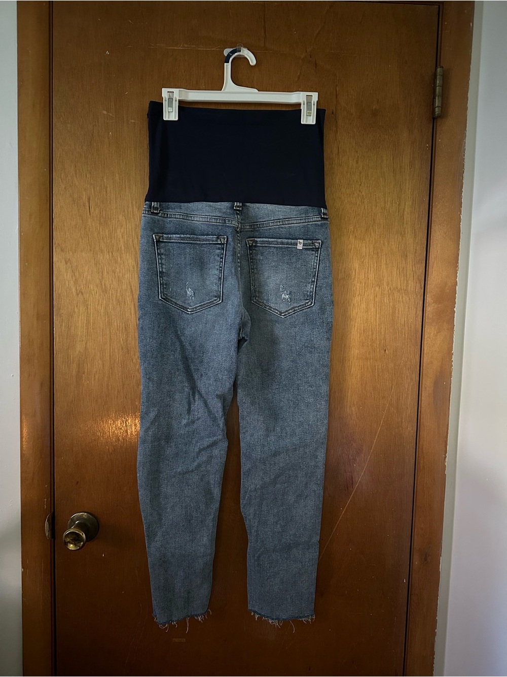 Maternity High-Waist Denim Jeans with Navy Blue Support Panel - Picture 2 of 5